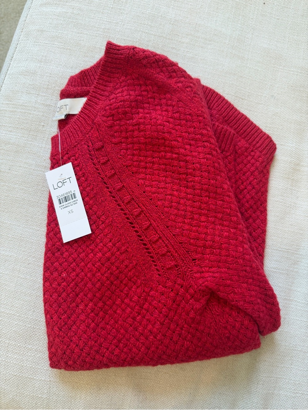 LOFT Red Textured Crewneck Sweater - Women's XS